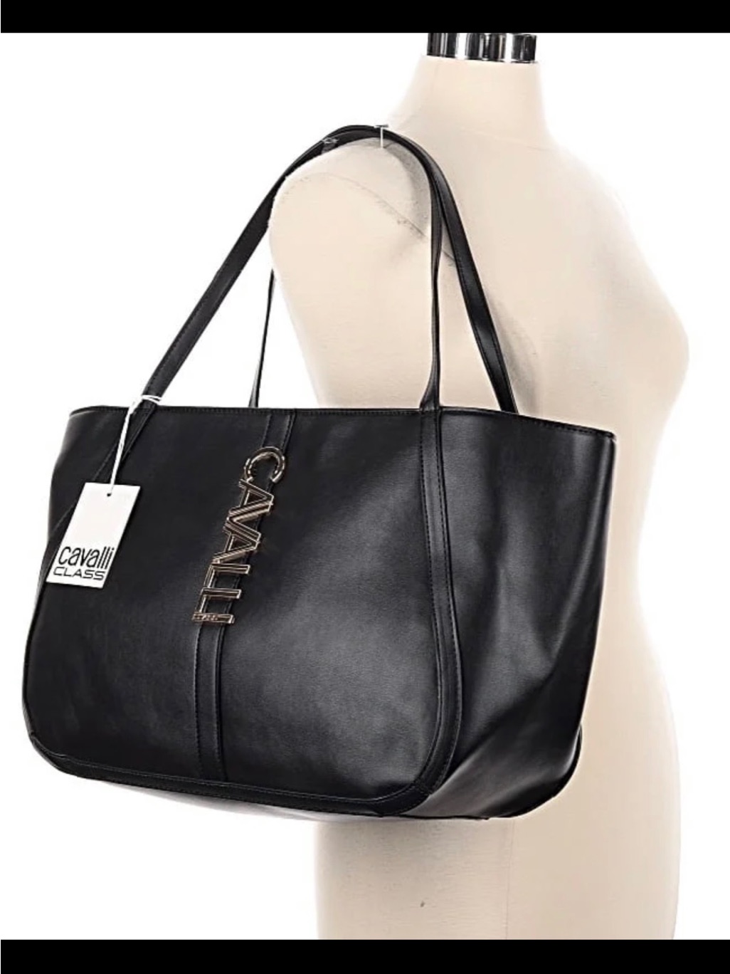 Cavalli Class Black Tote With Gold Logo Accent